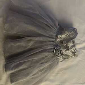 Elegant Silver Sparkly Dress with Floral Details